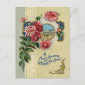 ビンテージクリスマス/新年フローラベツレヘムのシーン シーズンポストカード (正面)