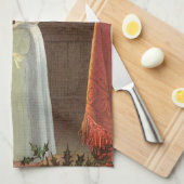 ビンテージクリスマス、暖炉で体を温める子供 キッチンタオル (四つ折り)