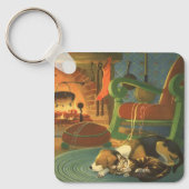 ビンテージクリスマス 暖炉で眠る動物たち キーホルダー (正面)