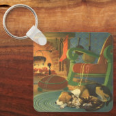 ビンテージクリスマス 暖炉で眠る動物たち キーホルダー (正面)