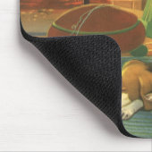 ビンテージクリスマス　暖炉で眠る動物たち マウスパッド (コーナー)