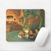 ビンテージクリスマス　暖炉で眠る動物たち マウスパッド (マウス)