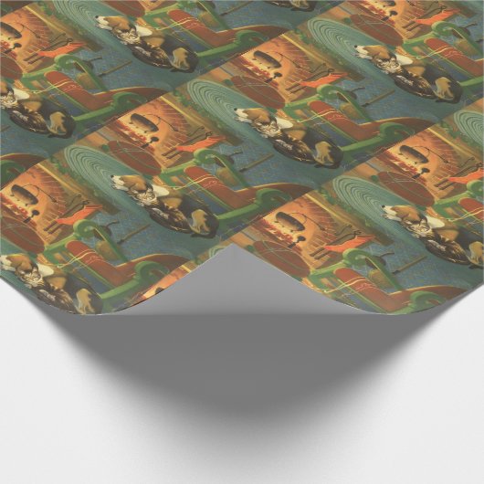 ビンテージクリスマス　暖炉で眠る動物たち ラッピングペーパー (角)