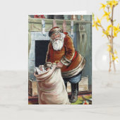 ビンテージクリスマス、暖炉のそばの聖ニコラス カード (黄色い花)