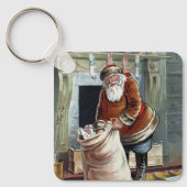 ビンテージクリスマス、暖炉のそばの聖ニコラス キーホルダー (正面)