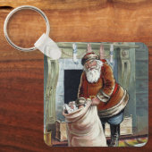 ビンテージクリスマス、暖炉のそばの聖ニコラス キーホルダー (正面)