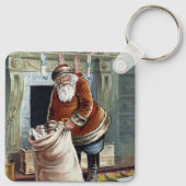 ビンテージクリスマス、暖炉のそばの聖ニコラス キーホルダー (裏面)
