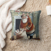 ビンテージクリスマス、暖炉のそばの聖ニコラス クッション (ブランケット)