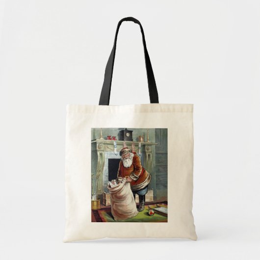 ビンテージクリスマス、暖炉のそばの聖ニコラス トートバッグ (正面)