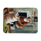 ビンテージクリスマス、暖炉のそばの聖ニコラス マグネット (横)