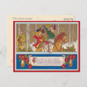 ビンテージクリスマス、森の中の乗り物 シーズンポストカード (正面/裏面)