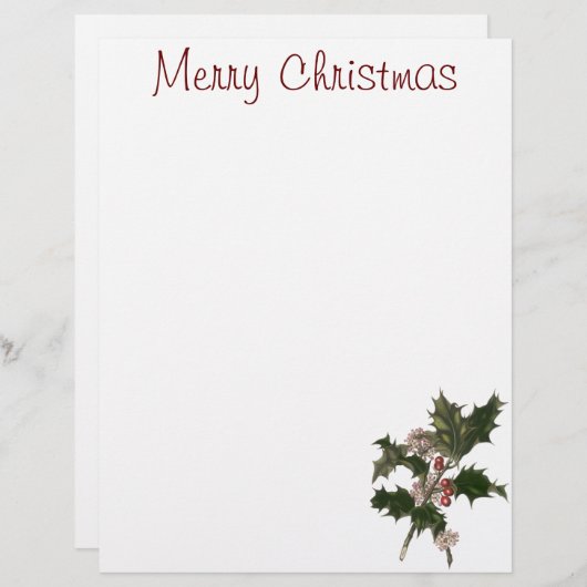 ビンテージクリスマス、緑のホリー植物と果実 (正面/裏面)