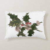 ビンテージクリスマス、緑のホリー植物と果実 アクセントクッション (正面)