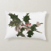 ビンテージクリスマス、緑のホリー植物と果実 アクセントクッション (裏面)