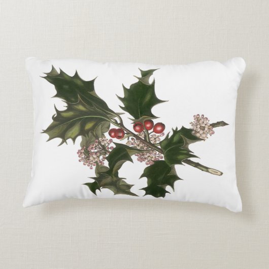 ビンテージクリスマス、緑のホリー植物と果実 アクセントクッション (裏面)