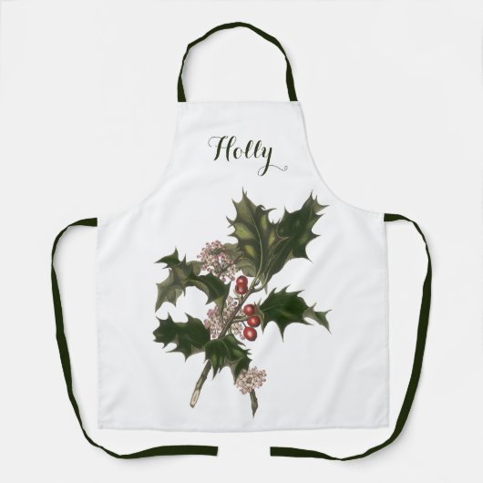 ビンテージクリスマス、緑のホリー植物と果実 エプロン (正面)