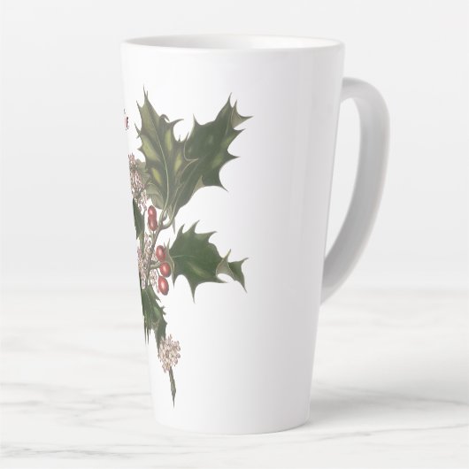 ビンテージクリスマス、緑のホリー植物と果実 カフェラテマグ (右アングル)