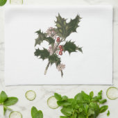 ビンテージクリスマス、緑のホリー植物と果実 キッチンタオル (折り畳み)