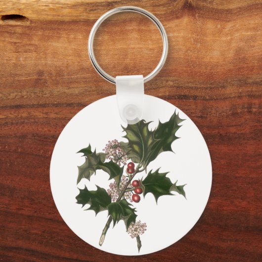 ビンテージクリスマス、緑のホリー植物と果実 キーホルダー (裏面)