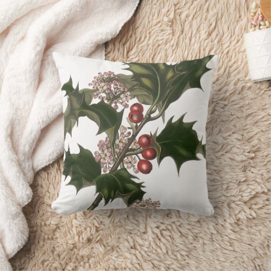 ビンテージクリスマス、緑のホリー植物と果実 クッション (ブランケット)
