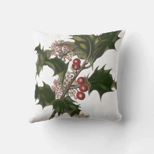 ビンテージクリスマス、緑のホリー植物と果実 クッション (裏面)