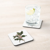 ビンテージクリスマス、緑のホリー植物と果実 コースター (右側)