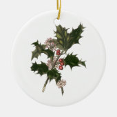 ビンテージクリスマス、緑のホリー植物と果実 セラミックオーナメント (正面)