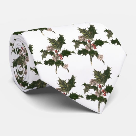 ビンテージクリスマス、緑のホリー植物と果実 ネクタイ (ロール)