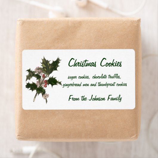 ビンテージクリスマス、緑のホリー植物と果実 ラベル (インサイチュ)