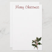 ビンテージクリスマス、緑のホリー植物と果実 便箋 (正面/裏面)