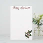 ビンテージクリスマス、緑のホリー植物と果実 便箋 (スタンド正面)