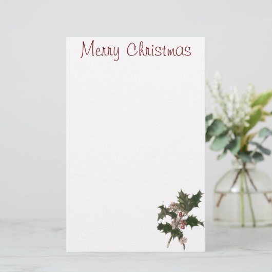 ビンテージクリスマス、緑のホリー植物と果実 便箋 (スタンド正面)
