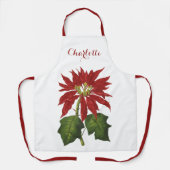 ビンテージクリスマス、赤いポインセチアの冬の植物 エプロン (正面)