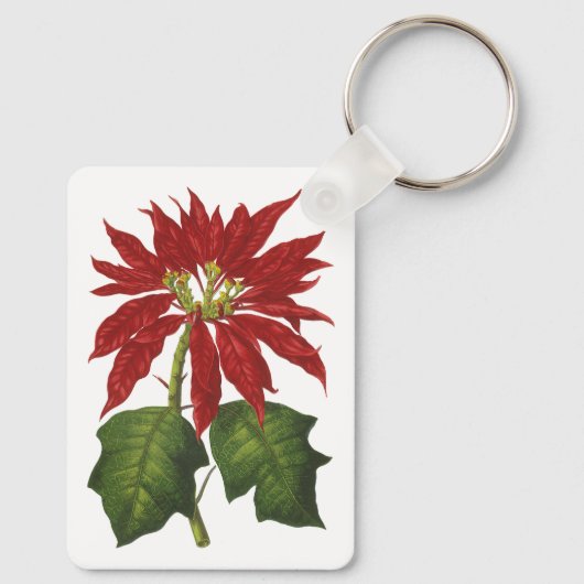 ビンテージクリスマス、赤いポインセチアの冬の植物 キーホルダー (裏面)