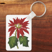 ビンテージクリスマス、赤いポインセチアの冬の植物 キーホルダー (裏面)