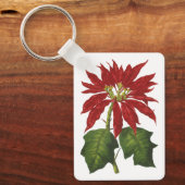 ビンテージクリスマス、赤いポインセチアの冬の植物 キーホルダー (正面)
