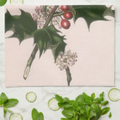 ビンテージクリスマス、赤い実のついたホーリープラント キッチンタオル (折り畳み)