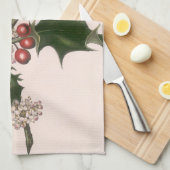 ビンテージクリスマス、赤い実のついたホーリープラント キッチンタオル (四つ折り)