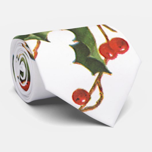 ビンテージクリスマス、赤い実のついたホーリープラント ネクタイ (ロール)