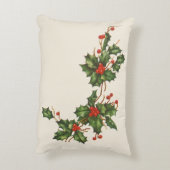 ビンテージクリスマス、赤い実のホーリー植物 アクセントクッション (裏面(縦))