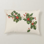 ビンテージクリスマス、赤い実のホーリー植物 アクセントクッション (裏面)
