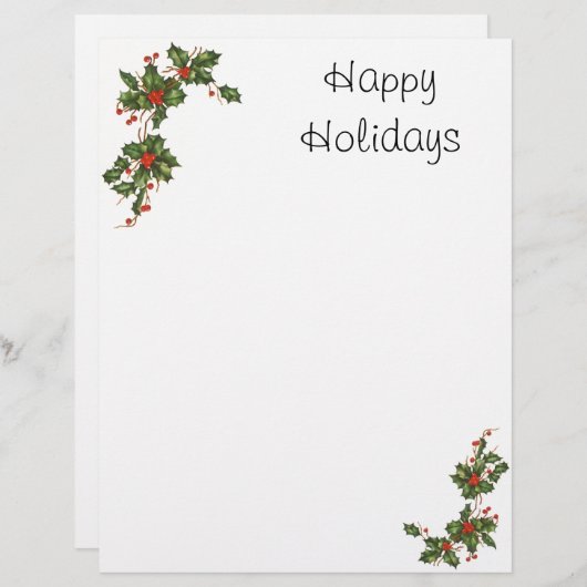 ビンテージクリスマス、赤い果実のホリー植物 (正面/裏面)