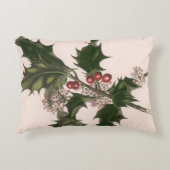 ビンテージクリスマス、赤い果実のホリー植物 アクセントクッション (正面)