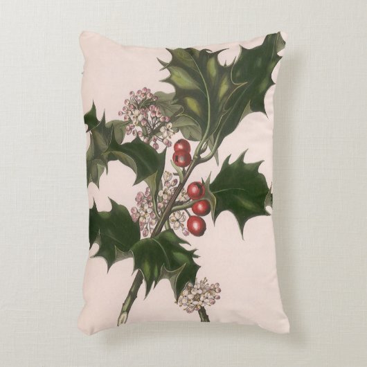 ビンテージクリスマス、赤い果実のホリー植物 アクセントクッション (正面(垂直))