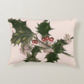 ビンテージクリスマス、赤い果実のホリー植物 アクセントクッション (裏面)