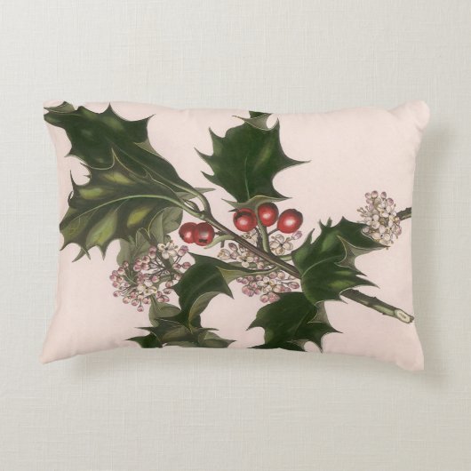 ビンテージクリスマス、赤い果実のホリー植物 アクセントクッション (裏面)