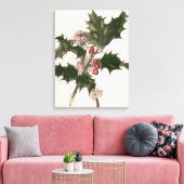 ビンテージクリスマス、赤い果実のホリー植物 キャンバスプリント (インサイチュ (リビング))