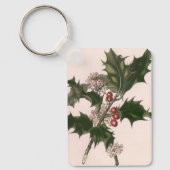 ビンテージクリスマス、赤い果実のホリー植物 キーホルダー (正面)