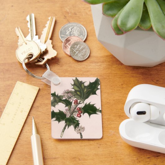 ビンテージクリスマス、赤い果実のホリー植物 キーホルダー (デスク)