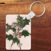 ビンテージクリスマス、赤い果実のホリー植物 キーホルダー (裏面)